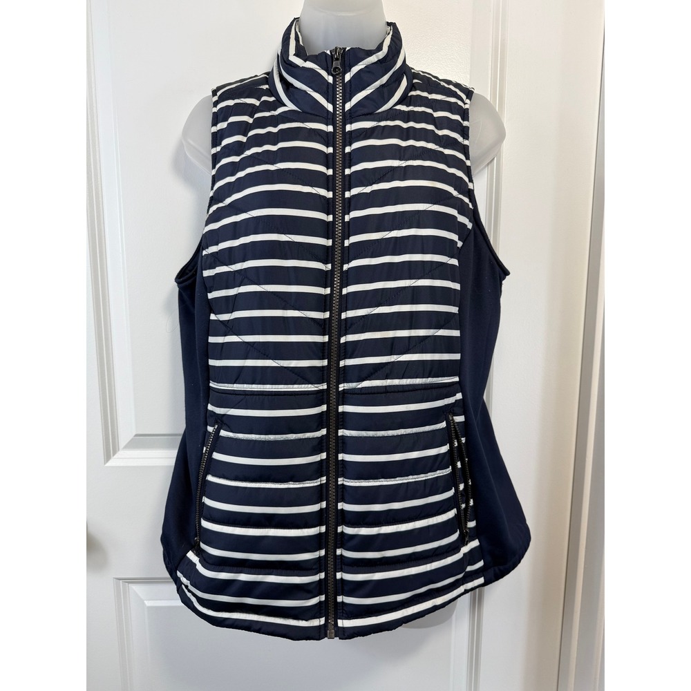 Maurices inMOTION Womens Navy Blue White Striped Quilted Puffer Vest Large L
